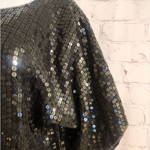 Vtg. Mint w/Tags Cee Cee Brand Black,Blue,Pink Silk Lined Sequin Tunic Top Sz.M - Picture 3 of 9